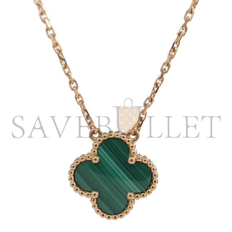 VAN CLEEF ARPELS 18K GOLD VINTAGE ALHAMBRA PENDANT MALACHITE NECKLACE VCARO9VA00